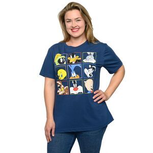 New Looney Tunes Women's Plus Size Graphic Tee, Bugs Bunny Daffy Duck Navy Blue